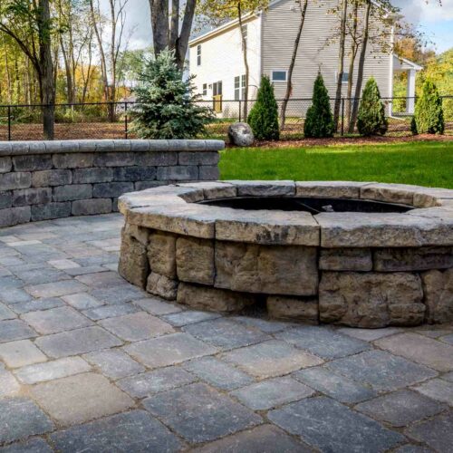 Fire Pit with seating wall on patio